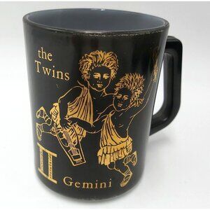 Federal Glass Zodiac Mug-Black and Gold-Milk Glass-1970s-Gemini the Twins